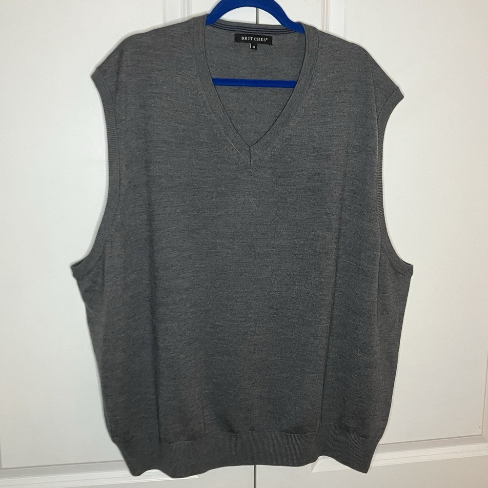 Britches Mens Sweater Vest Mens 3X Merino Wool Blend Knit V-neck Academia Grandp